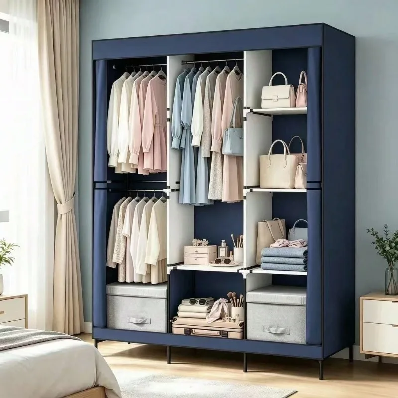Black/Grey/Blue Portable Clothes Closet Wardrobe Storage Organizer With Non-Woven Fabric Quick And Easy To Assemble Extra Strong And Durable