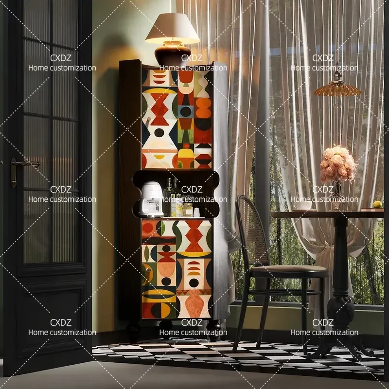 French retro abstract art solid wood corner cabinet storage storage free installation restaurant corner cabinet I am a
