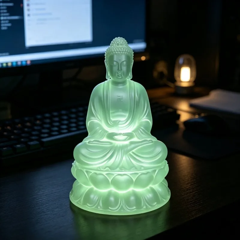3D Printed Luminous Buddha Statue Ornament Meditation Decor Home Car Desktop Night Pearl Shining Gift