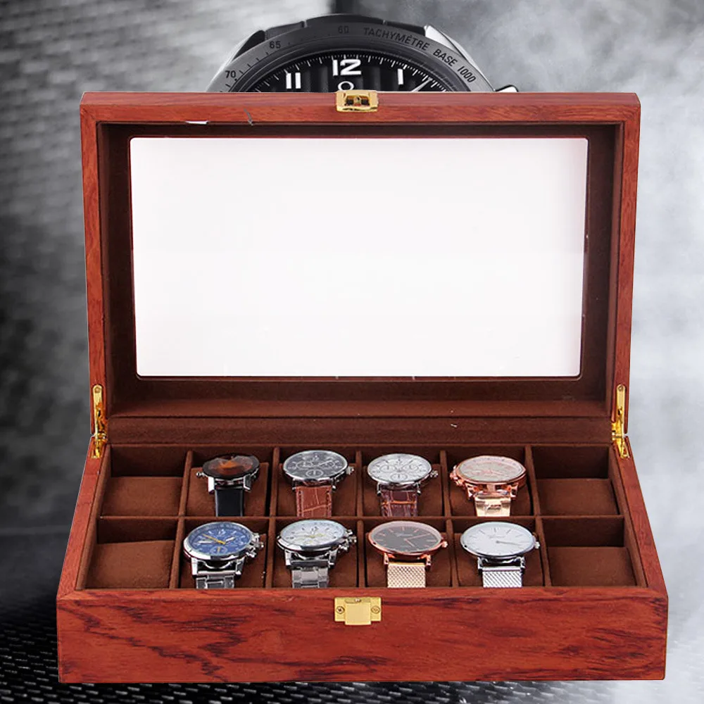 

12 Slot Gold Wooden Watch Box For Men - Luxury Accents Display Box Holder Gift
