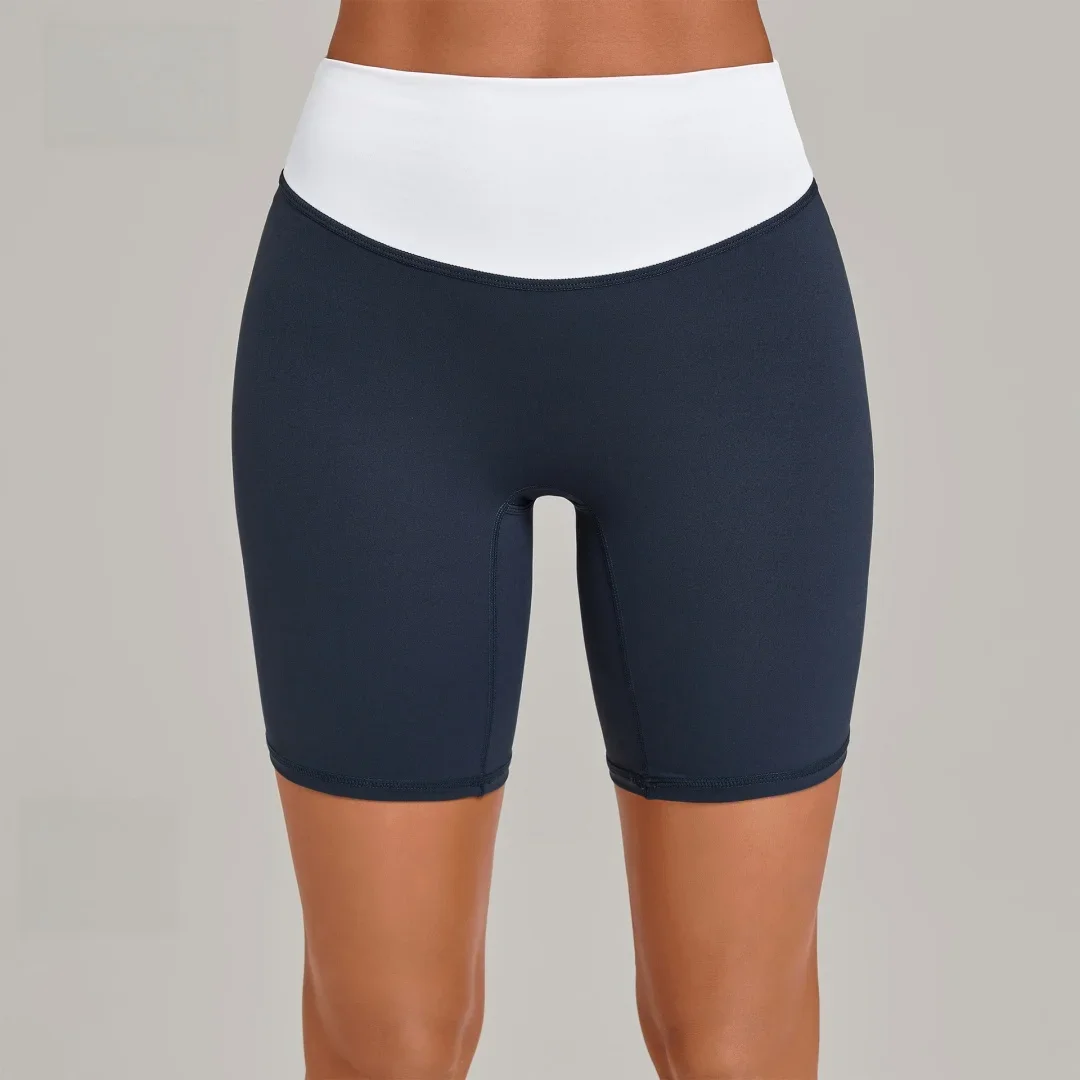 Women's Yoga Shorts High Waist Hip Lift Contrasting Color Splicing Fitness Shorts Running Workout Gym Yoga Sports Shorts