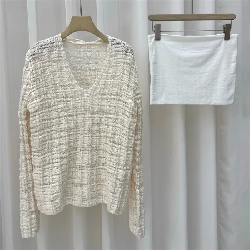 

Women's sweater New elastic knitted slim fit long sleeved top for autumn 2025 wool blended V-neck pullover y2k Women's jumper