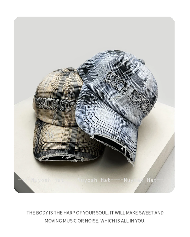 Neue Retro-Baseballkappen für Damen und Herren mit Karomuster und gestickten Buchstaben, Sonnenschutz im Used-Look, vielseitige personalisierte Schirmmützen, modisch für Reisen – Detail 5