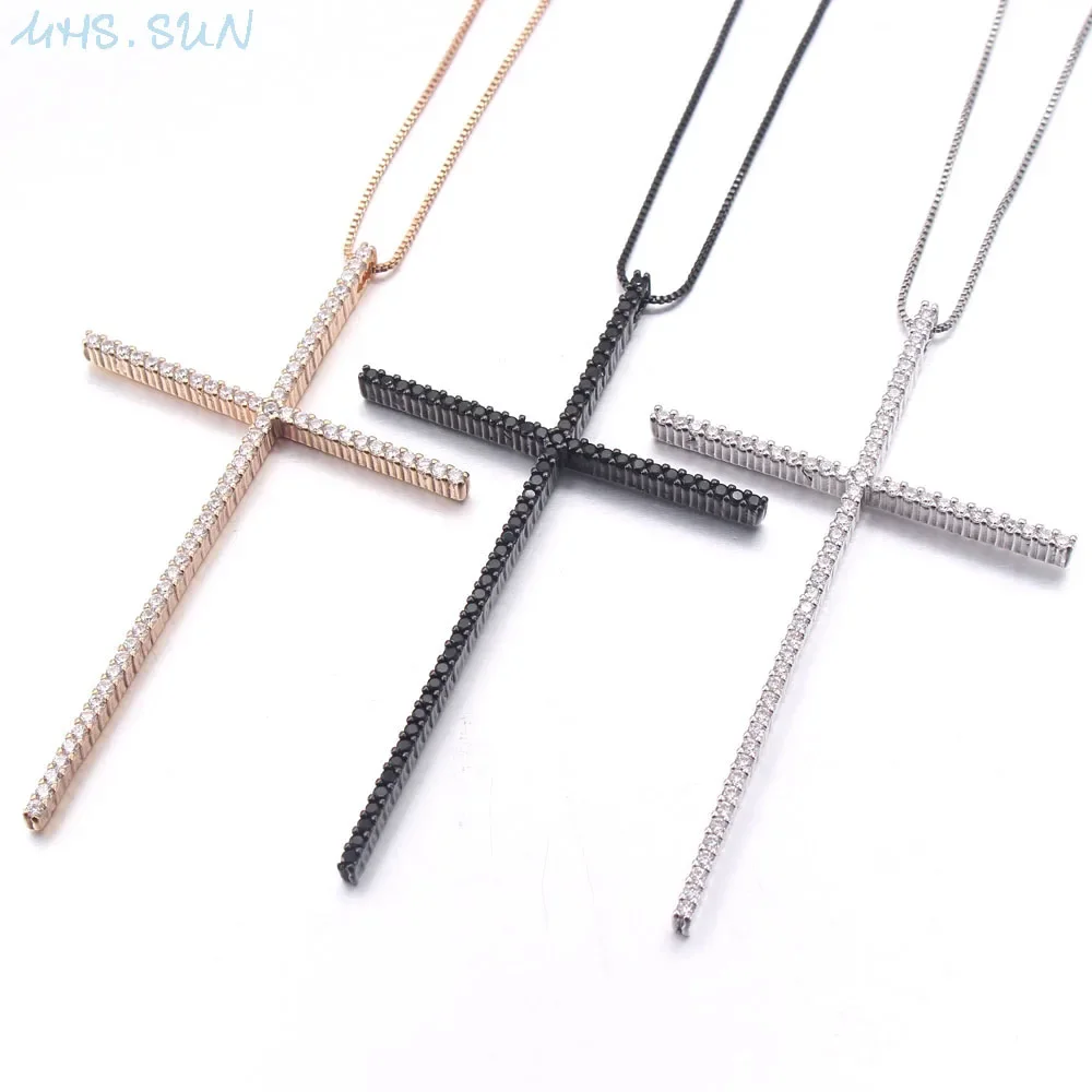 SUNSLL Gold/Silver/Black Colour Big Cross Pendant Necklaces For Women Men Fashion Cubic Zirconia Charming Jewelry Gift 1Pcs