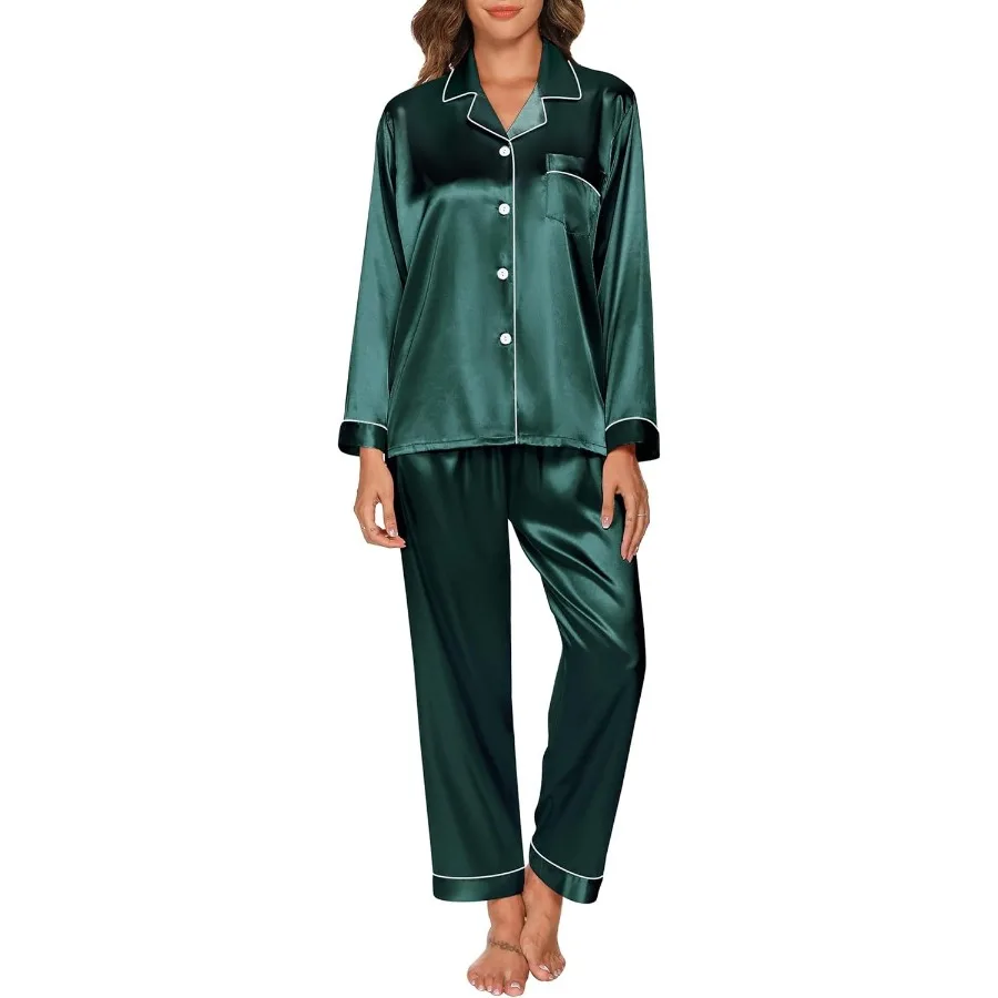 Ensemble de Pyjama pour Femme en Satin de Soie à Manches Longues pour Toutes Les saisons Pyjama en Satin de Soie pour Femme