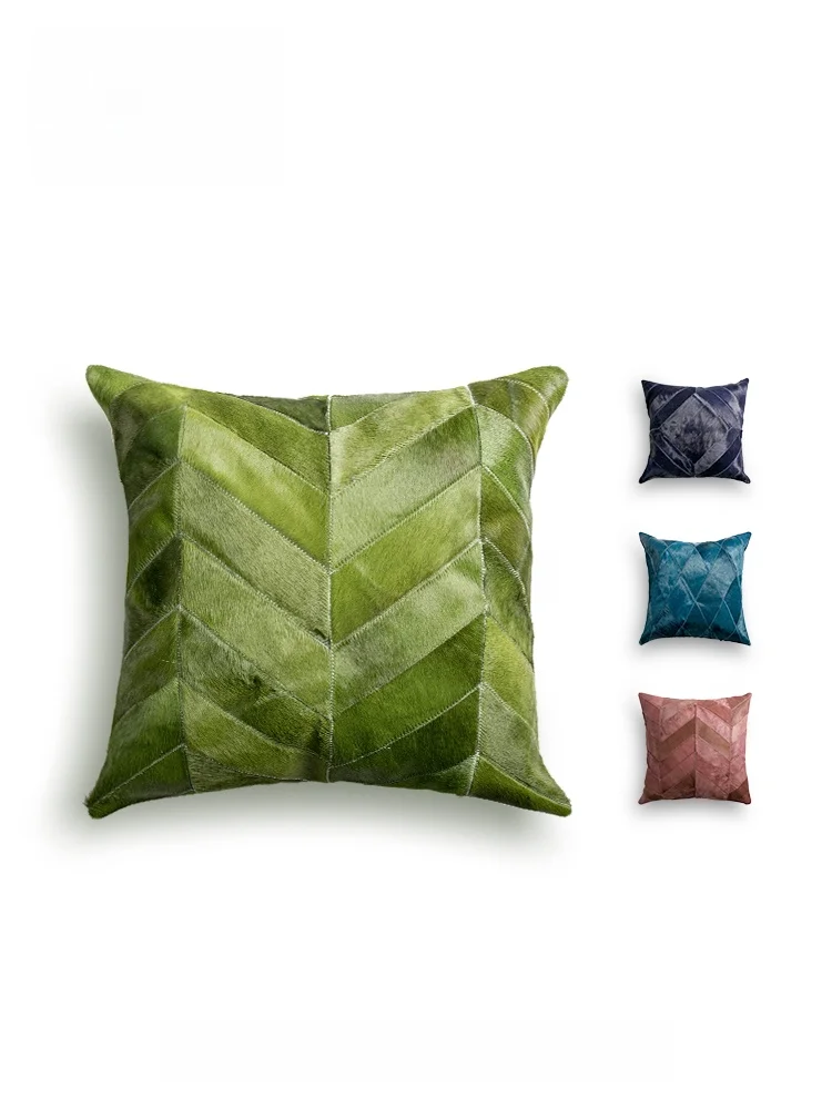 

Luxury Green Leather Sofa Pillows Nordic Simple Vintage Style Square Cushion Covers Polyester Material Home Decor Accessories