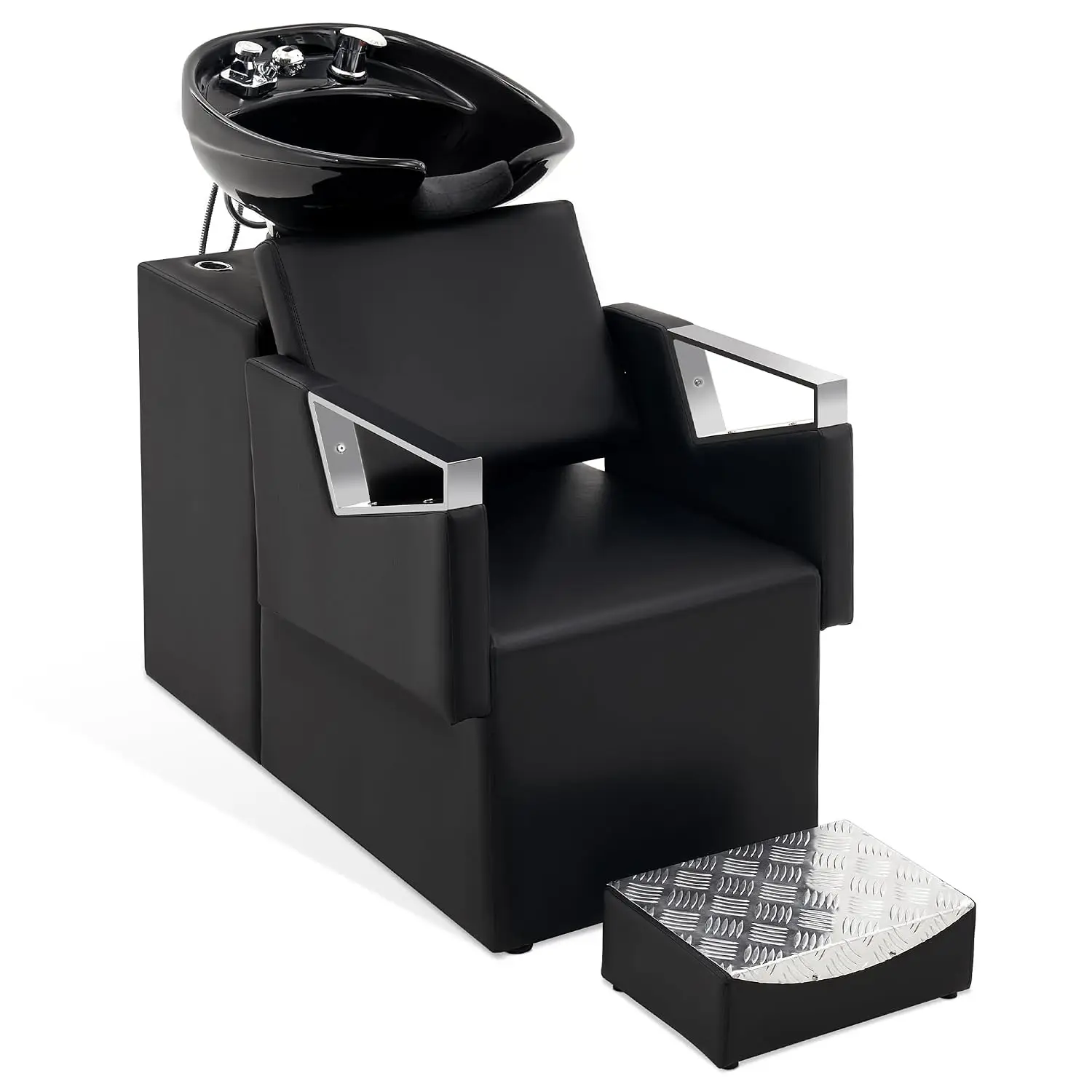 PVC Leather, Independent Footrest, Ceramic Shampoo Bowl Sink, Home Salon, Adult