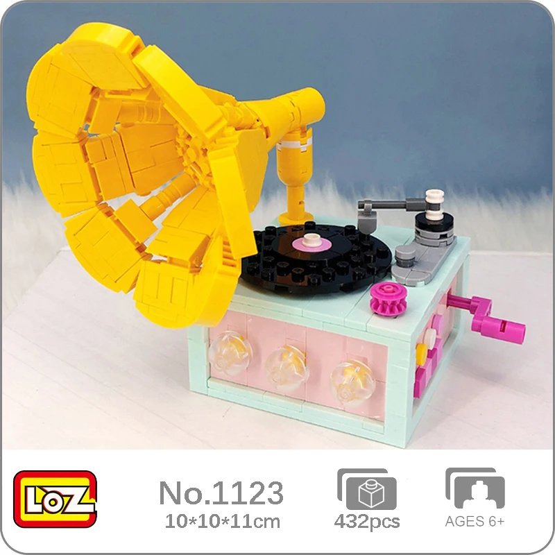

LOZ 1123 Retro Phonograph Music CD Yellow Pink Trumpet Gramophone 3D Mini Diamond Blocks Bricks Building Toy For Children No Box