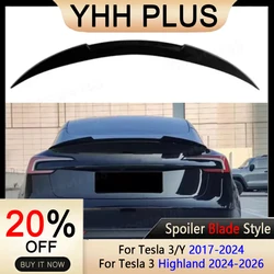 Rear Door Tail Trunk Wing Spoiler ABS Carbon Fiber Look For Tesla Model 3/Y 17-24 Accessories Model3 Highland 2025 Auto Parts