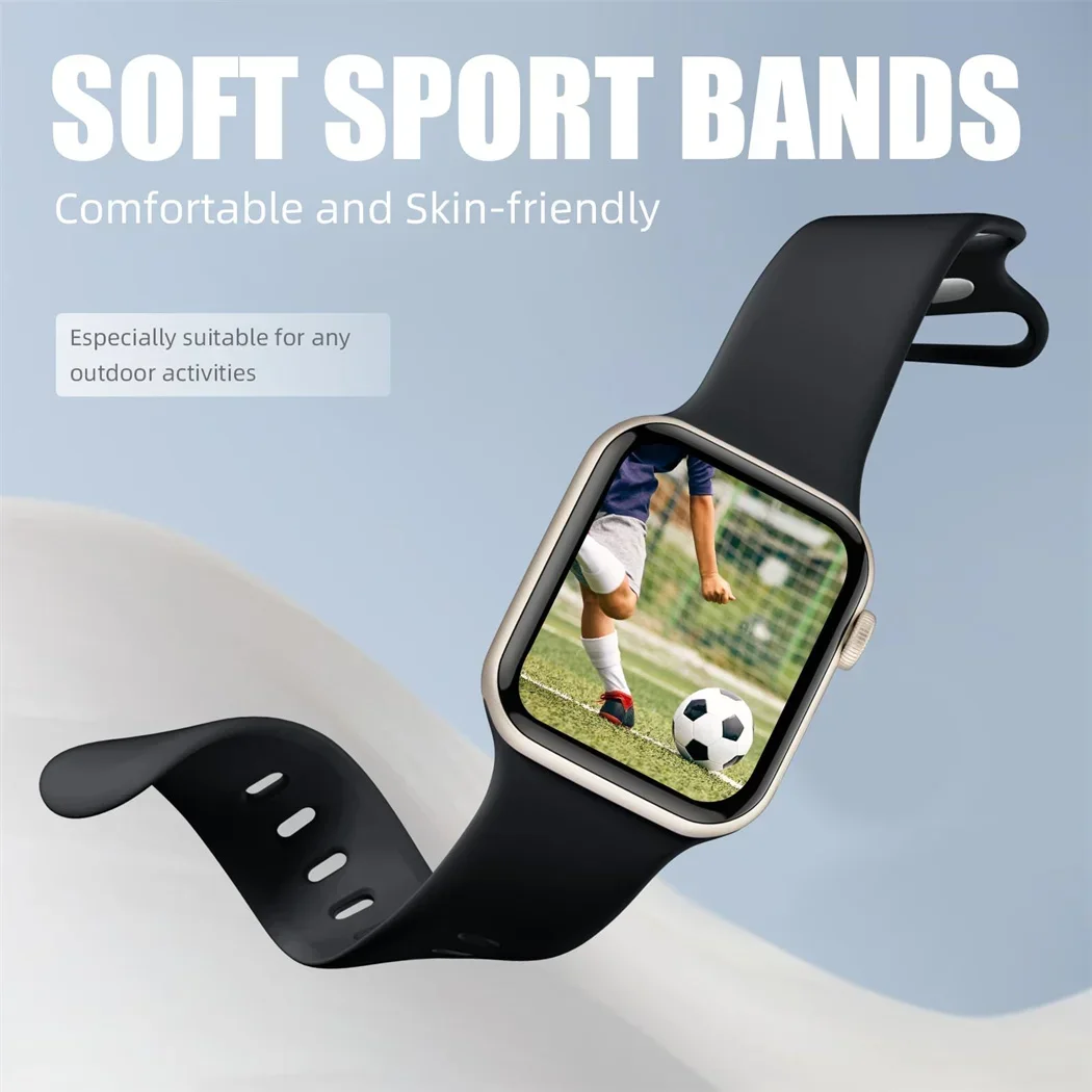 Pasek do zegarka Apple Watch 44mm 40mm 45mm 41mm 42-38mm Silikonowa bransoletka iwatch band series 8 7 se 3 4 5 6 9 ultra 2 49mm — zdjęcie 2