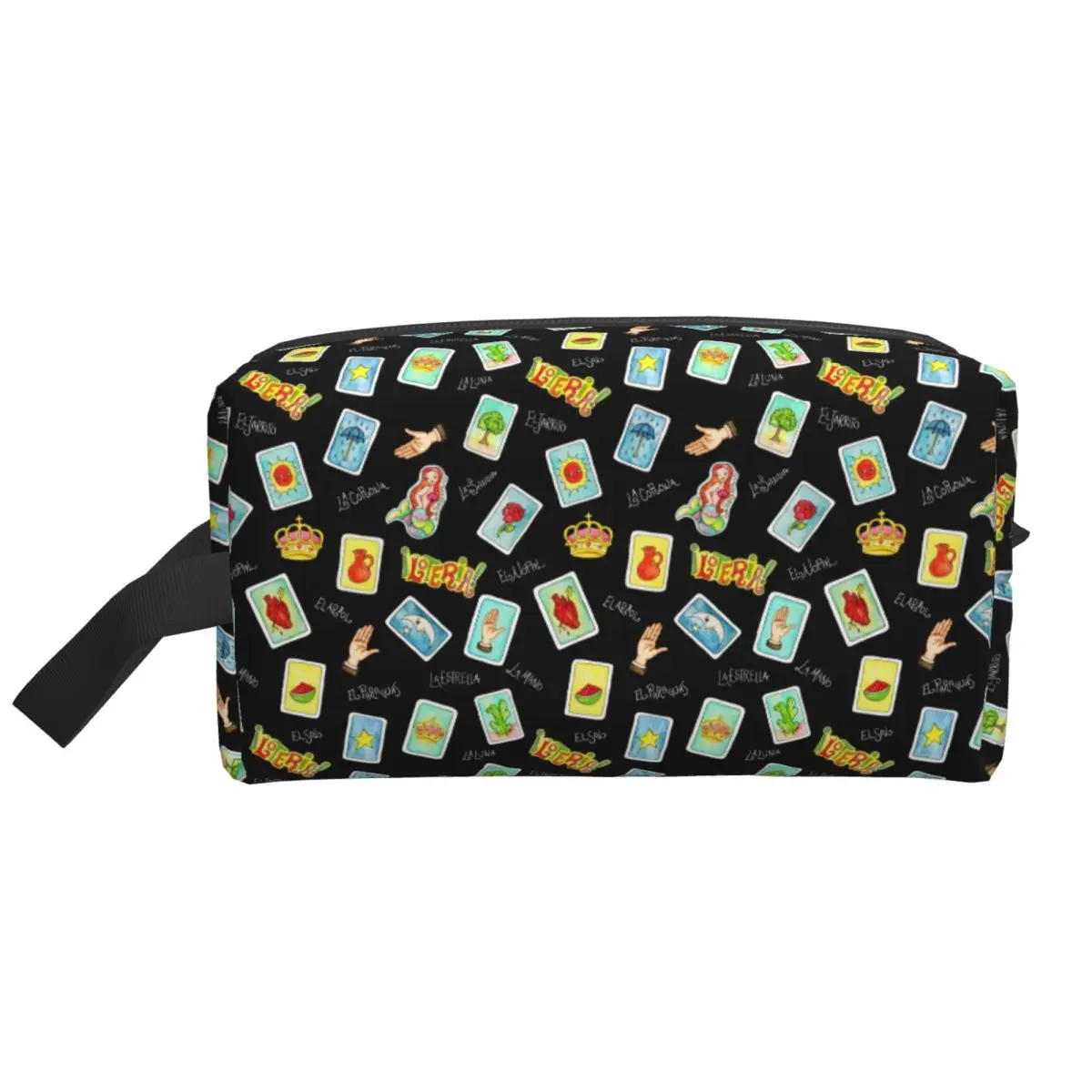 Tarjeta de Loteria de viaje, bolsa de aseo de lotería de Bingo mexicano, organizador de cosméticos de maquillaje bonito, caja de Kit Dopp de almacenamiento de belleza para mujer