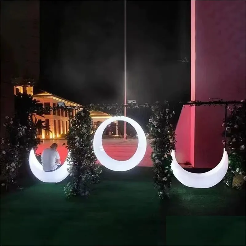 LED outdoor luminous moon swing light, hotel courtyard garden scenic solar creative rocking chair light
