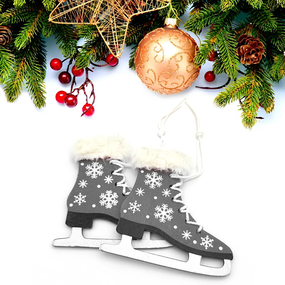 2 Pcs Christmas Shoe Pendant Party Pendant Decorations Holiday Tree Wood Ornaments Ice Skating Ornament Decorations