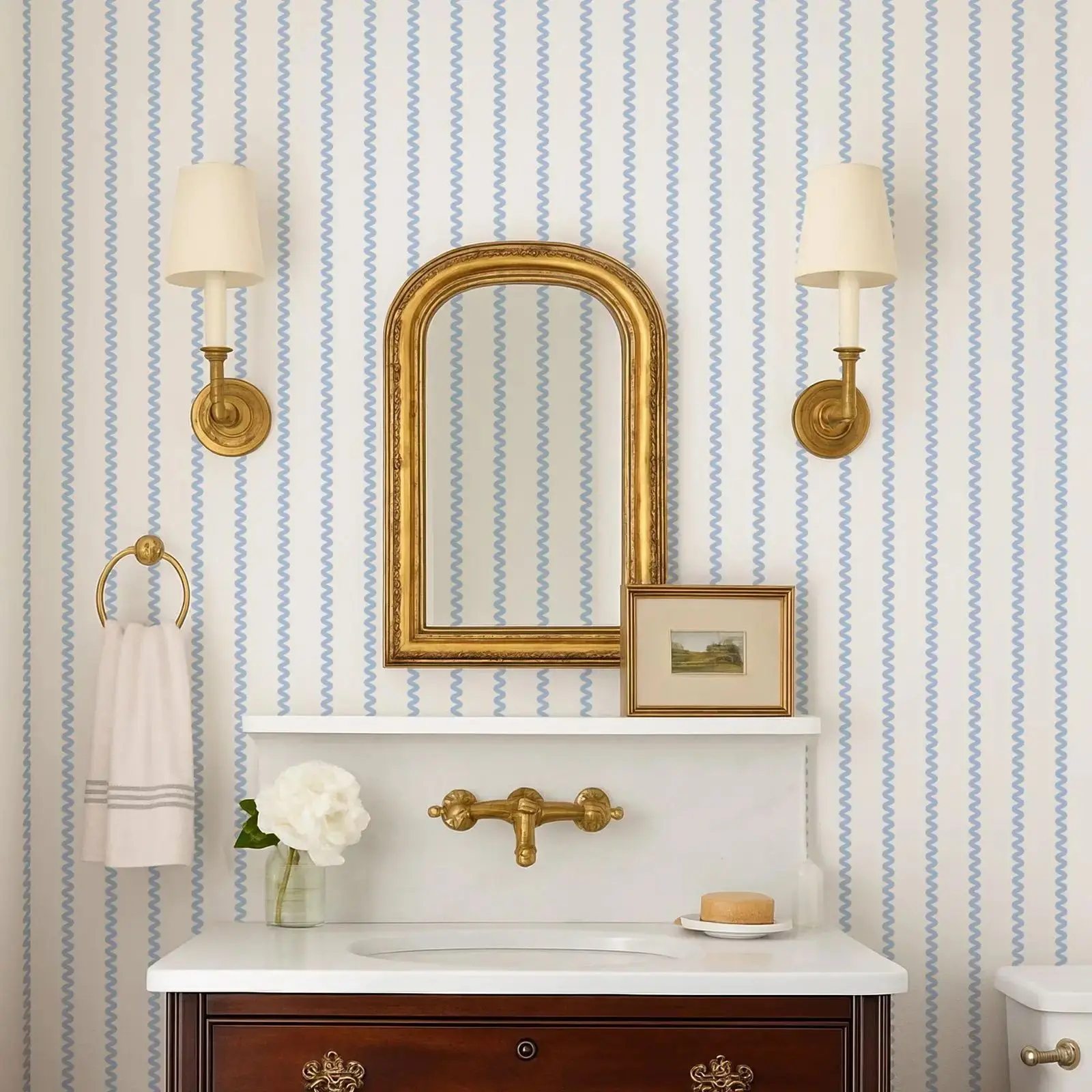 ورق جدران قابل للتقشير واللصق، ورق حائط مخطط باللونين الأزرق والأبيض لديكور المنزل، ذاتي اللصق أو تقليدي غير منسوج