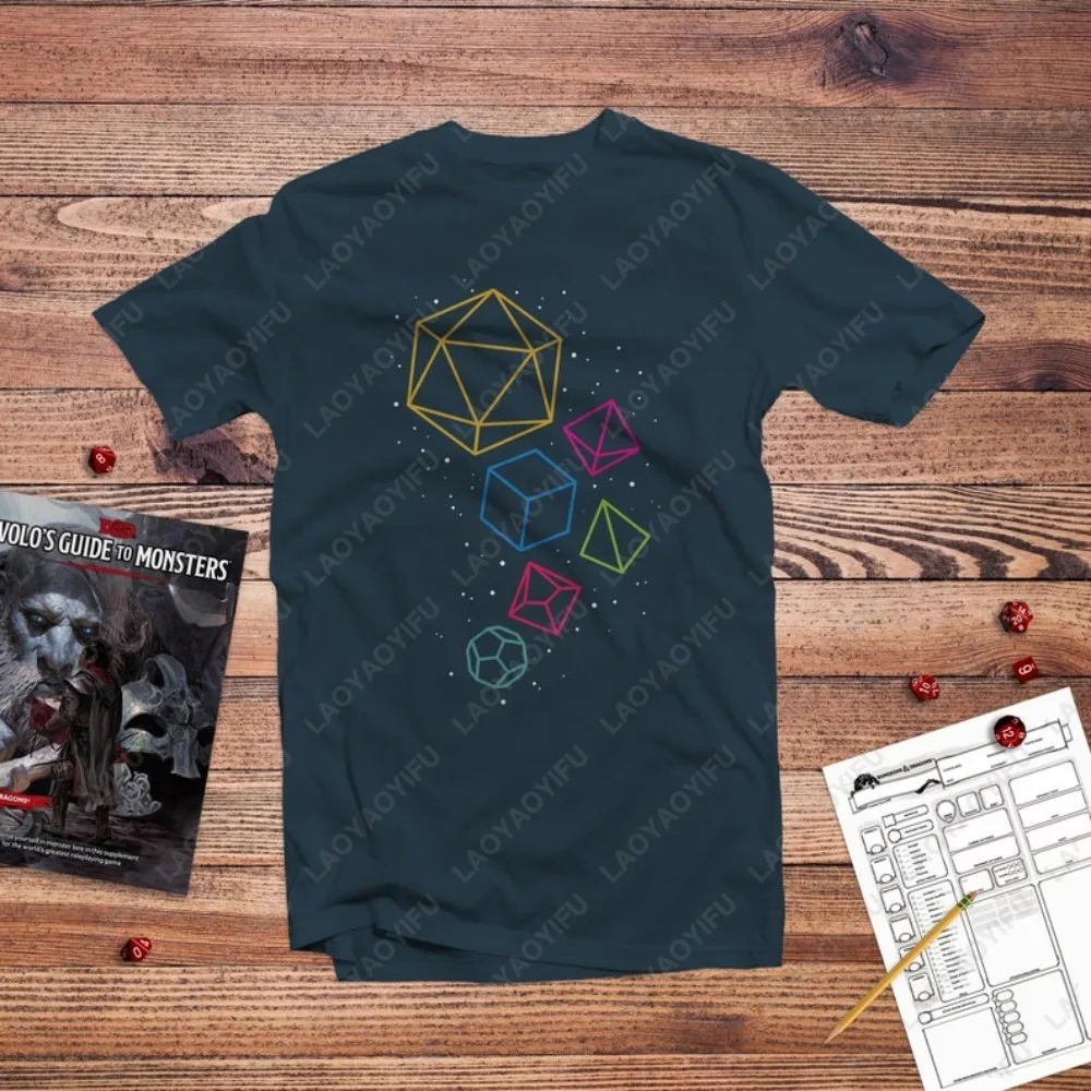 T-shirt drôle avec motif de dés de Dungeons and Dragons, décontracté, à la mode, ample, style Harajuku, streetwear pour homme, en coton respirant et confortable