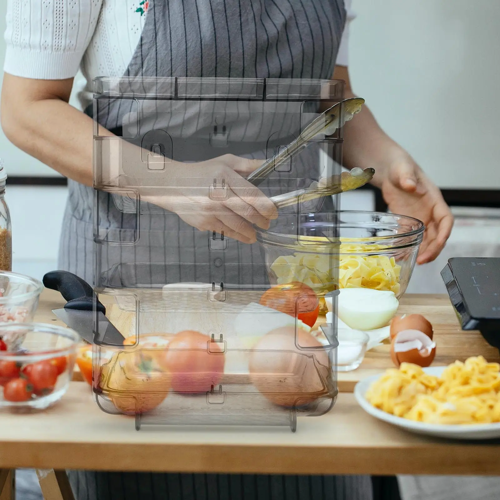 1Pcs H-Shape Buckle Fixed Multi-Layer Side Dish Plate 6- -Layer High-Transparent Pet Kitchen Desktop Tray Rack for Hot Pot