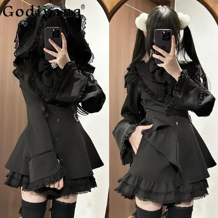 

Japanese Mine Series Mass Production Hooded Dress Set Women's Lolita Outfits Sweet Girls Bow Top and Shorts Two Piece Sets 2025