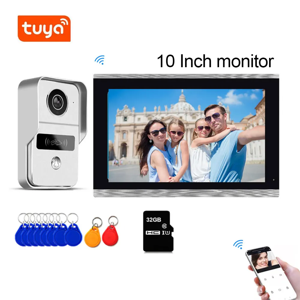 1080P 7 Inch 10 Color Touch Screen WiFi Video Intercom TUYA Smart Home APP Wireless Video Door Phone RFID Access Control System