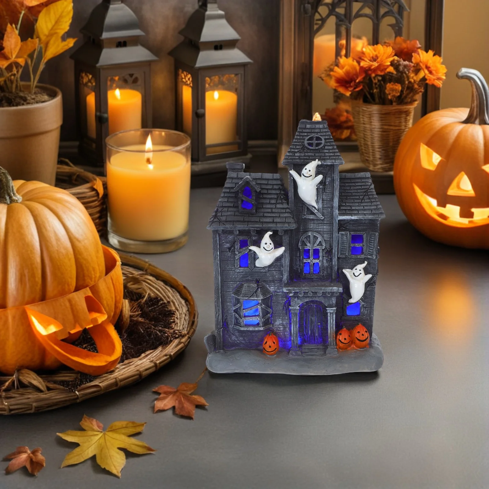 

Lighted Haunted House Halloween Ghost Ornament Spooky Desktop Decor for Festive Displays Haunted House Village Decoration