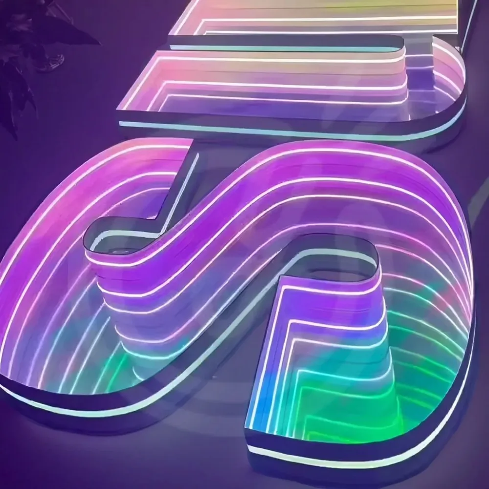 Kustom Personalisasi Cermin Tak Terbatas Tanda Saluran Huruf Cermin Dinding Bisnis Cermin Tak Terbatas Tanda Led Dekorasi Dalam Ruangan