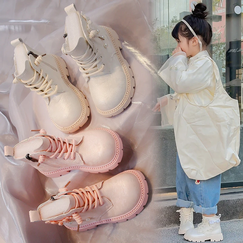 

2025 New Fashion Style Fashion Boots For Girls Trend Luxury Pearl Teenager Girl's Boots Leather Waterproof Autumn Boots Girls