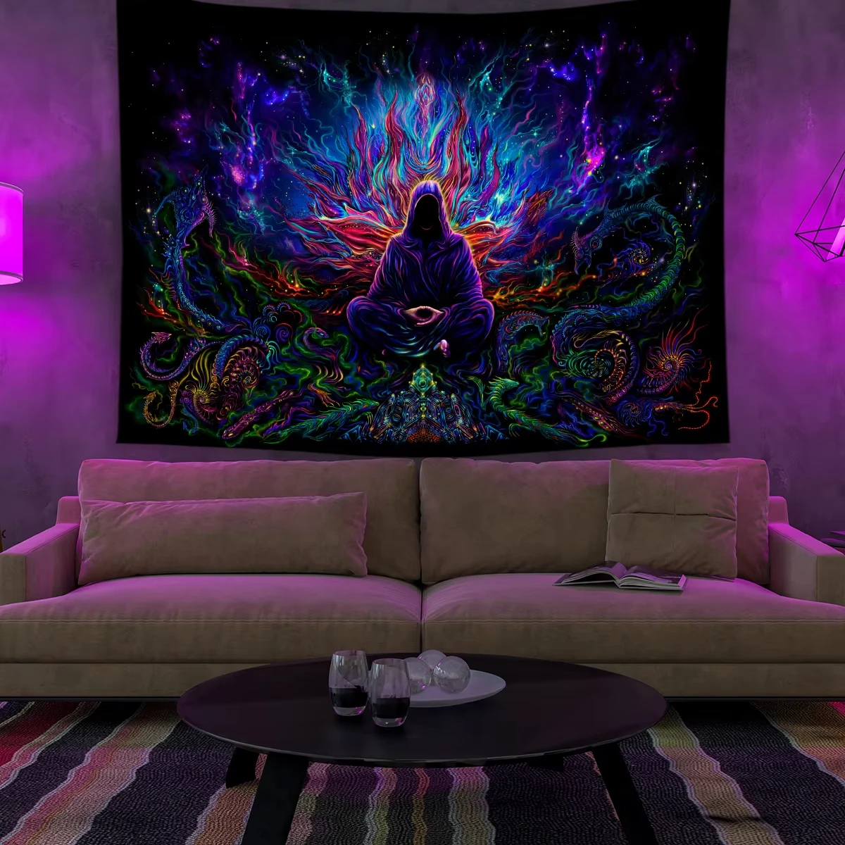 VIKAMA Fantasy Universe Meditation Art Tapestry Neon Psychedelic Stars Living Room Sofa Back Wall Bedroom Yoga Space Decoration