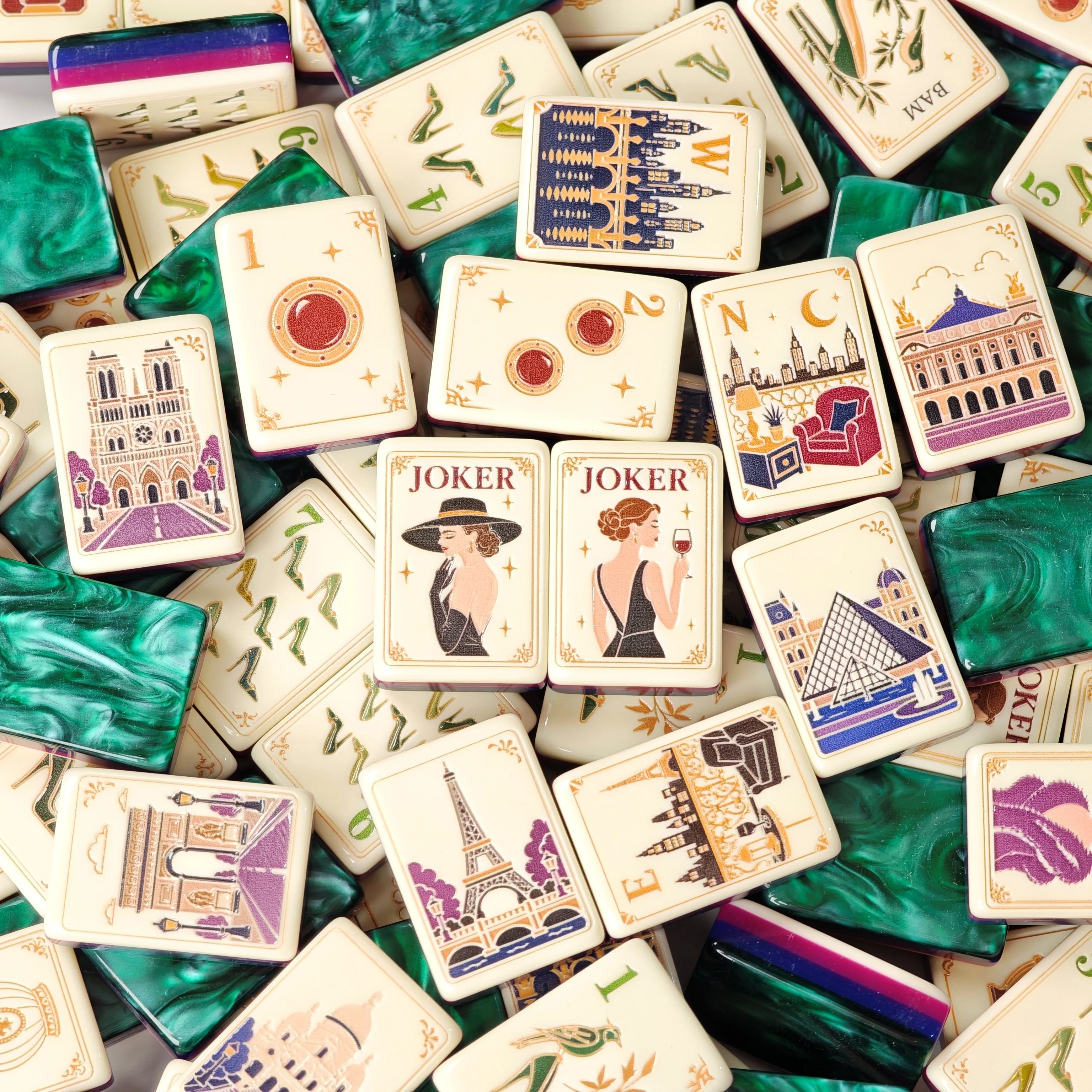 Gift-Ready Parisian American Mahjong Set, 160 Premium Acrylic Mahjong Tiles with Instruction Card, Game Card and Storage Bag