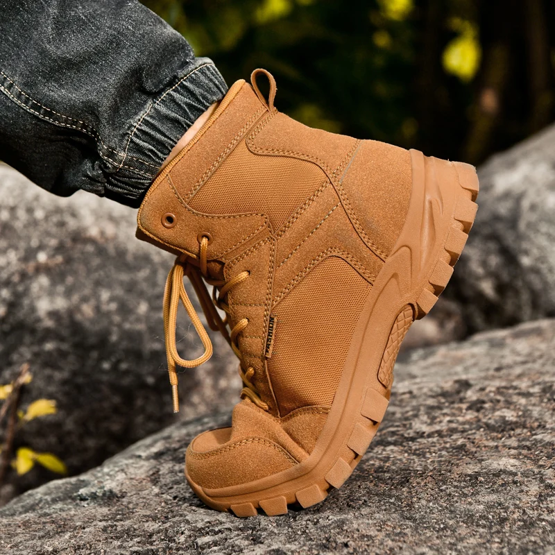 أحذية المشي لمسافات طويلة الرجال في الهواء الطلق المضادة للانزلاق الدانتيل متابعة سميكة سوليد عالية أعلى أحذية الرجال مريحة عادية دائم أحذية رياضية غير رسمية الرجال