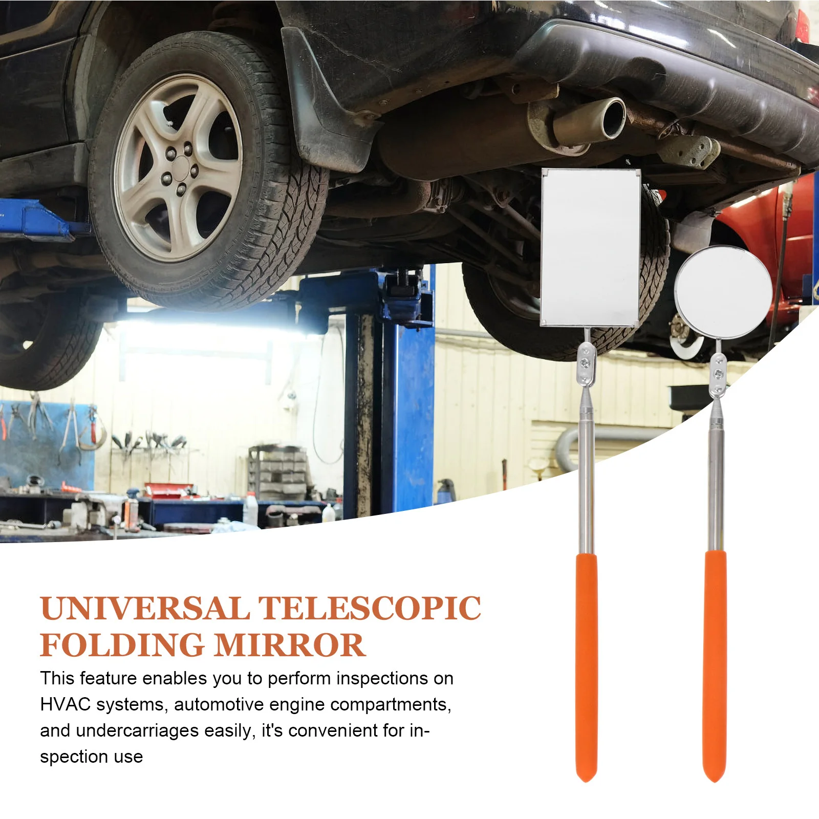 2 قطعة مرآة فحص دوارة للمركبة مع عمود قابل للتمديد لمقصورة محرك السيارات أداة ميكانيكا المساحات الضيقة المستديرة