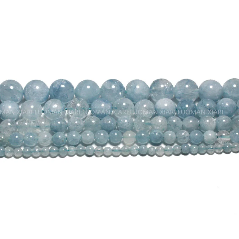 Wholesale Natural Quartz Aquamarine Loose Round Stone Beads for Jewelry Making Diy Bracelet Neklace Accessories 4/6/8/10/12mm