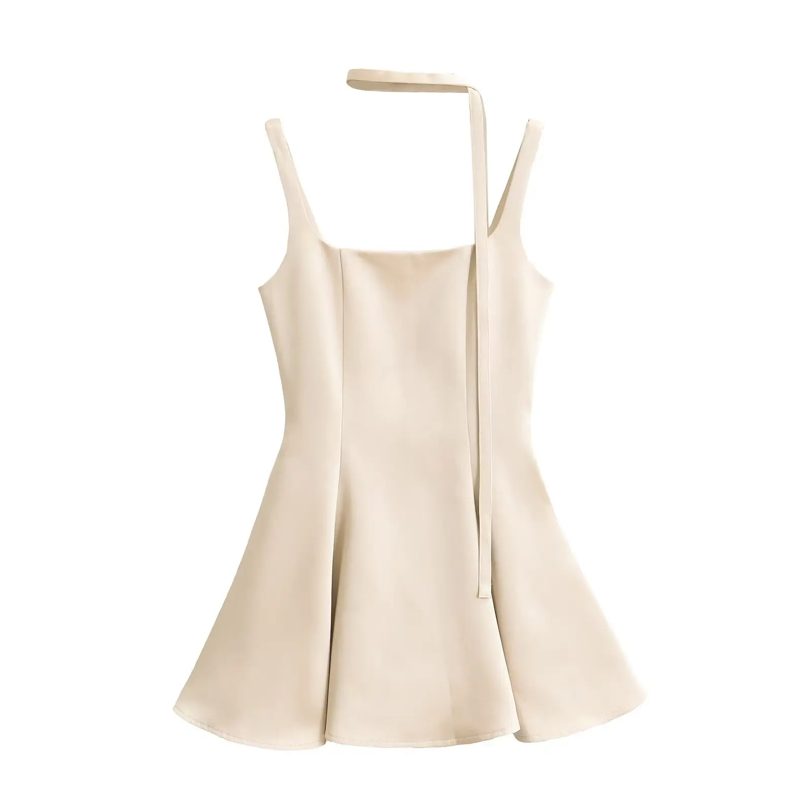 Francuska Sukienka A-Line z Wysokim Stanem, Wyszczuplająca, Satynowa, Letnia, Prosta