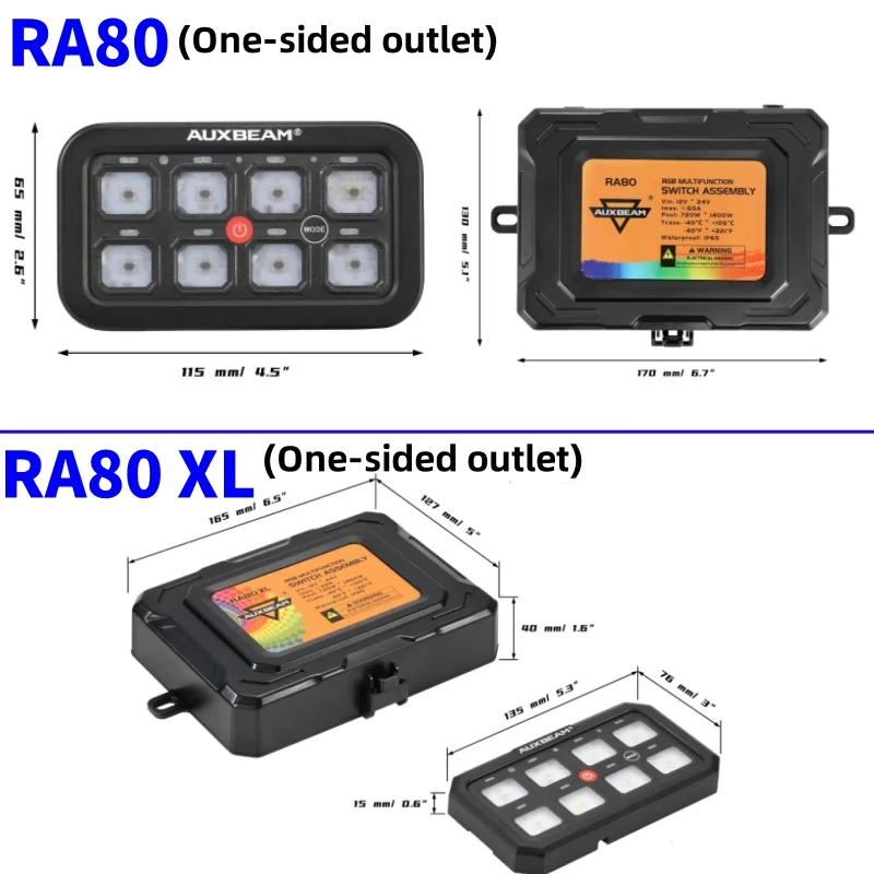 Auxbeam RGB 8 Gangs Switch Panel Toggle/ Momentary/ Pulsed Mode Supported Electronic Relay System (One-Sided Outlet) RA80