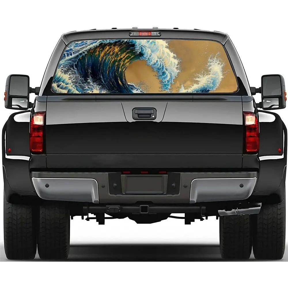 

Kanagawa Nami Japanese Ukiyo-e Wave PaintingCar Rear Windshield Sticker Truck Window Perspective Perforated Rear Window Vinyl De