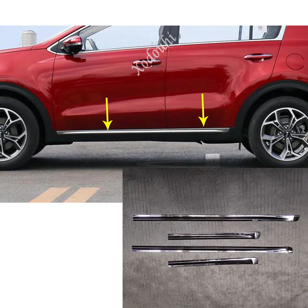 Sticker Styling Detector Stainless Steel Side Door Body Trim Strip Frame Molding 4PCs For Kia Sportage KX5 2019 2020 2021 2022