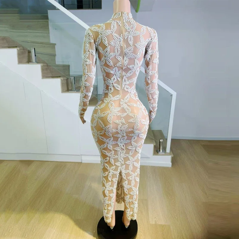 Vestido de cumpleaños con perlas, traje de fiesta, vestidos de noche, vestido de fiesta, traje de actuación de baile de Jazz, ropa de pasarela para escenario