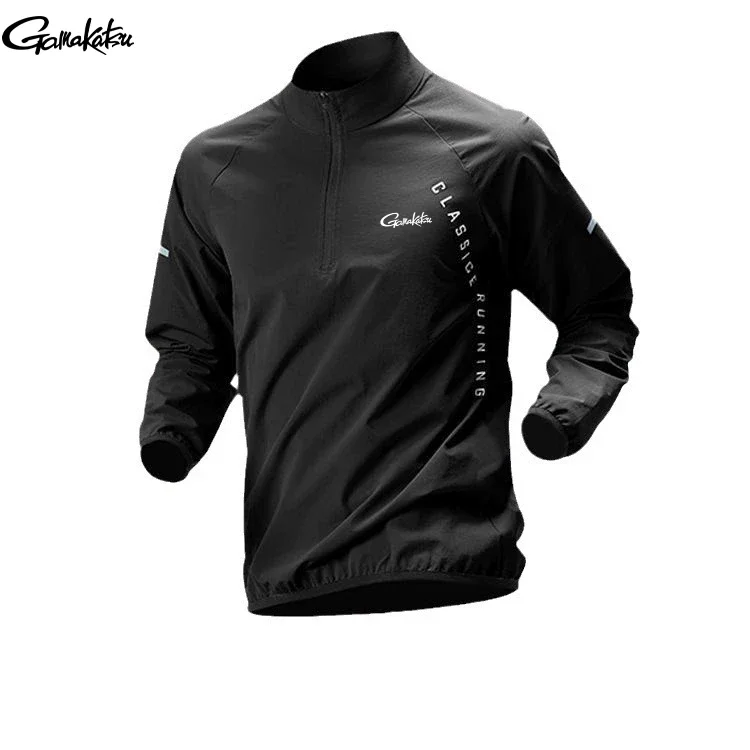 2025 gamakatsu pesca masculino meio zíper terno de treinamento de secagem rápida roupas de manga longa camiseta esportiva para fitness e corrida