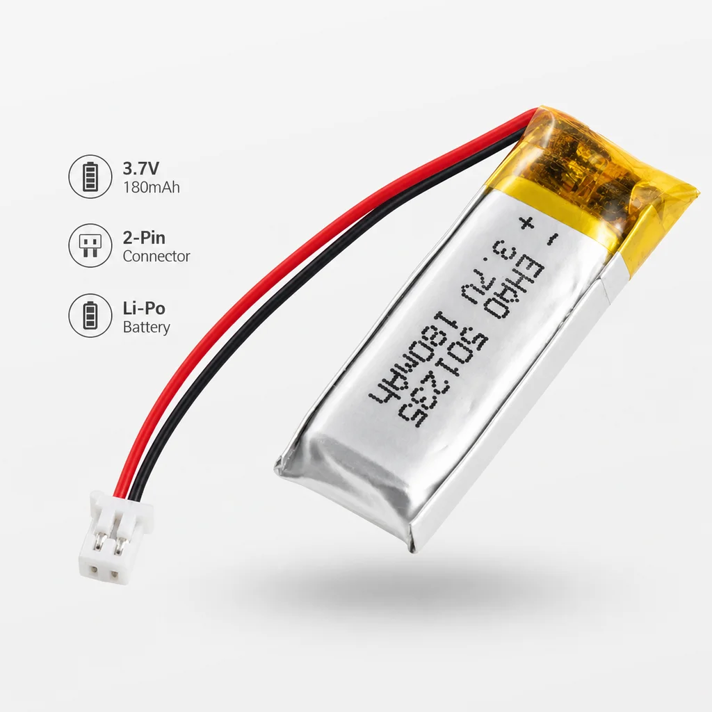 Lithium Polymer Battery 501235 3.7V 180mAh Rechargeable LiPo with JST 1.25mm 2Pin Connector For MP3 Bluetooth Headset Video Pen