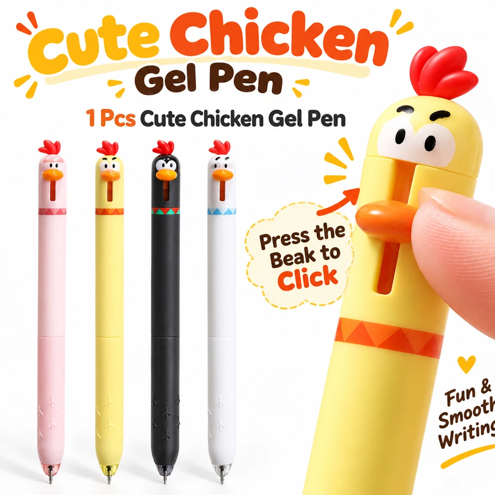1Pcs Funny Chicken Press Type 0.5mm Black Ink Quick Dry Gel Pen Creative Stress Relief Writing Tool for Study Office School ﻿ ﻿