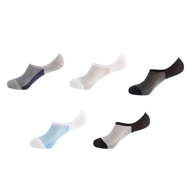 5 Pairs of High Quality Fashion Men Boat Socks Summer Non-Slip Silicone Invisible Cotton Socks Men\'s Ankle Socks Slippers Meiya