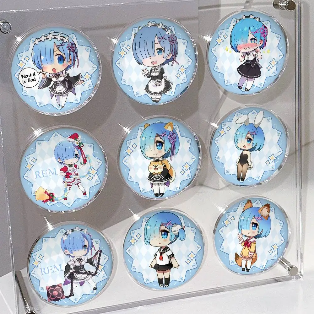 Kawaii REM Japanese Anime Re Zero CUTE Badges Anime Round Laser Badge Cartoon Brooch Clothes Backpack Accessories Lapel