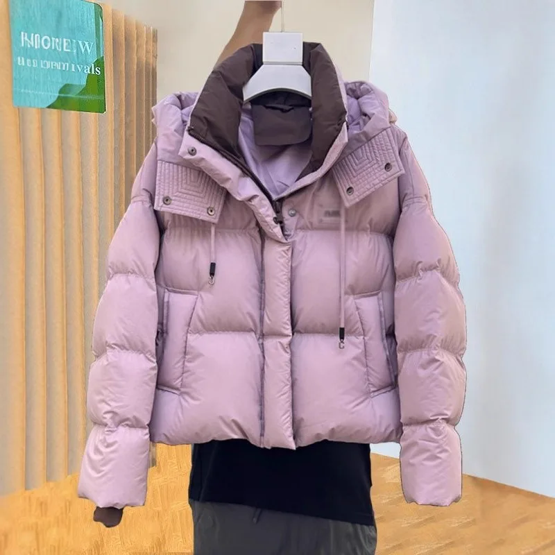 

Thicken Short Cotton-Padded Jacket Female Winter2025New Hooded Down Coat Women Parkas Fashion Bread Outwear Ladies Warm Overcoat