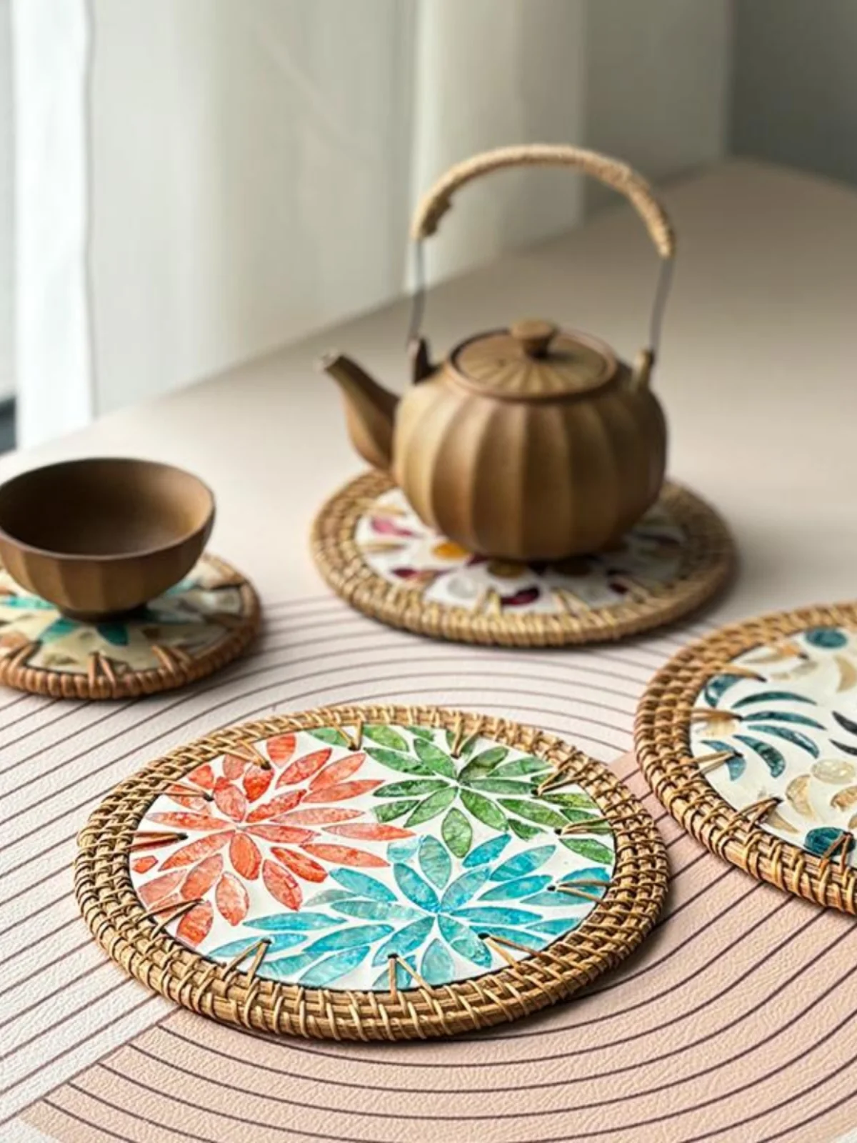 Handmade  round Coaster Northern Style Woven Vine Coaster Heat Resistant Ins European Style Dining Mat for Home Use