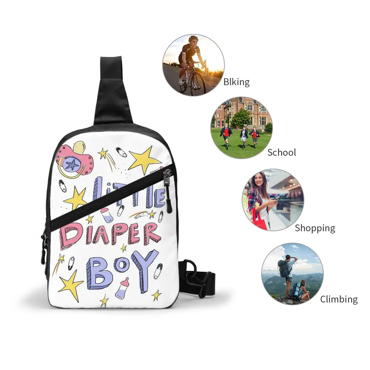 Little Diaper Boy Abdl Tshirt Chest Bag Men Sling Crossbody Backpack Chest Bag Traveling Hiking Daypack Shoulder Bag