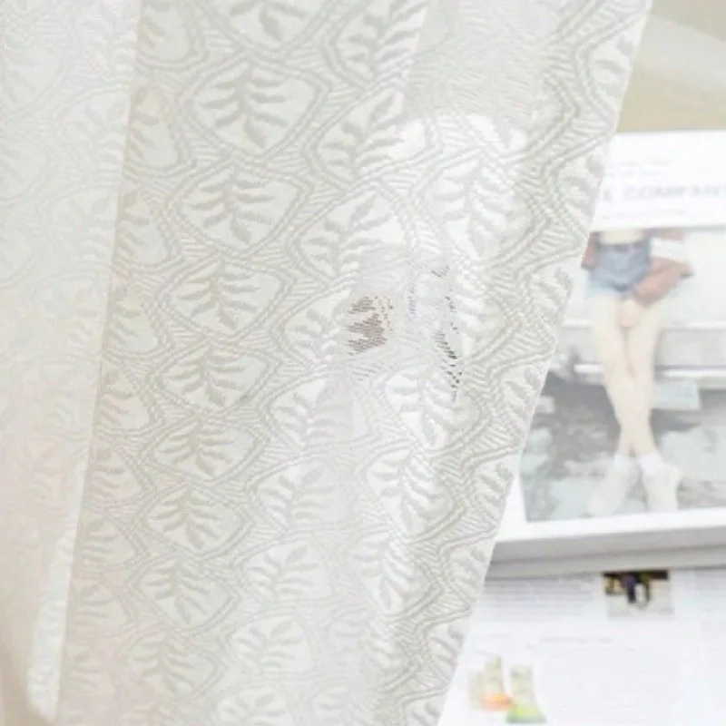 Fresh and Simple White Leaf Jacquard Lace Gauze Curtains Living Room Bedroom Balcony Curtains