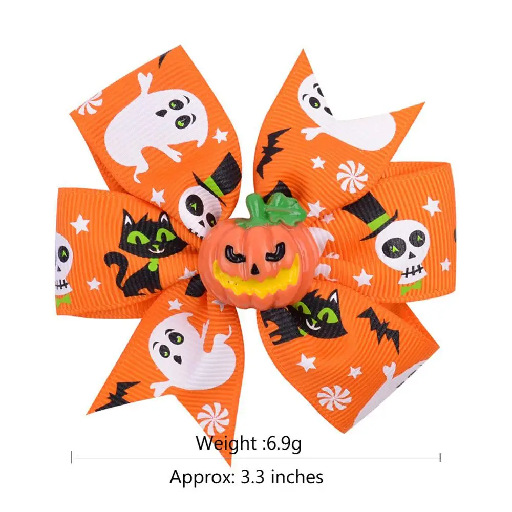 6/12/20Pcs/lot Christmas Day Hairpin Ribbon Cheer Up Hairclip Funny Pumpkin Head Halloween Hair Clips for Kids Hair Accessories