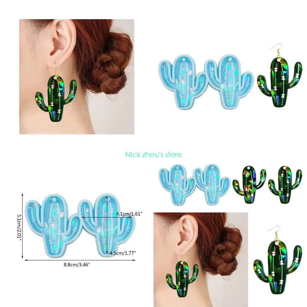 

E15E голографическая форма для кактуса, силиконовая форма для подвески в виде сережек для литья из смолы, украшение для дома,