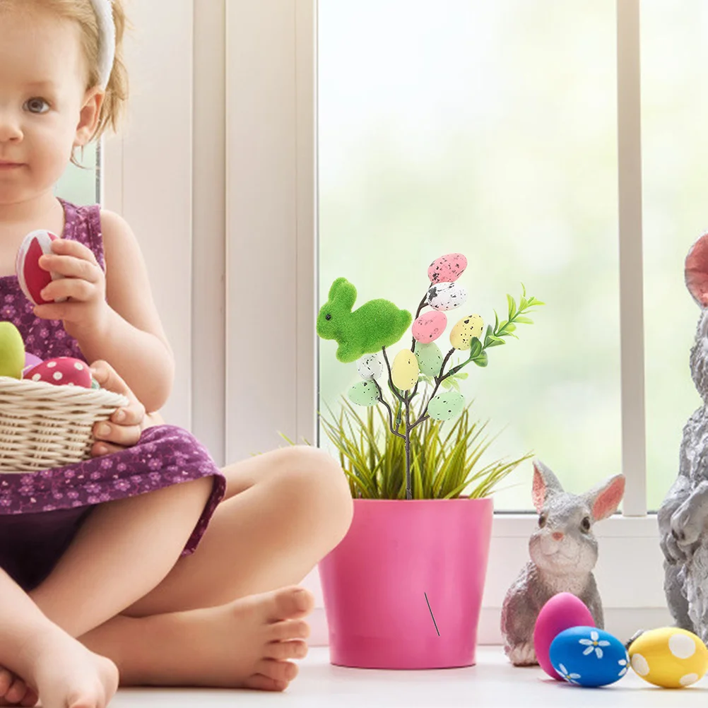 

2Pcs Colorful Easter Egg Stems Soft Flocked Artificial Eggs for Bouquet Centerpiece Table Decor Holiday Party Adornment Branches