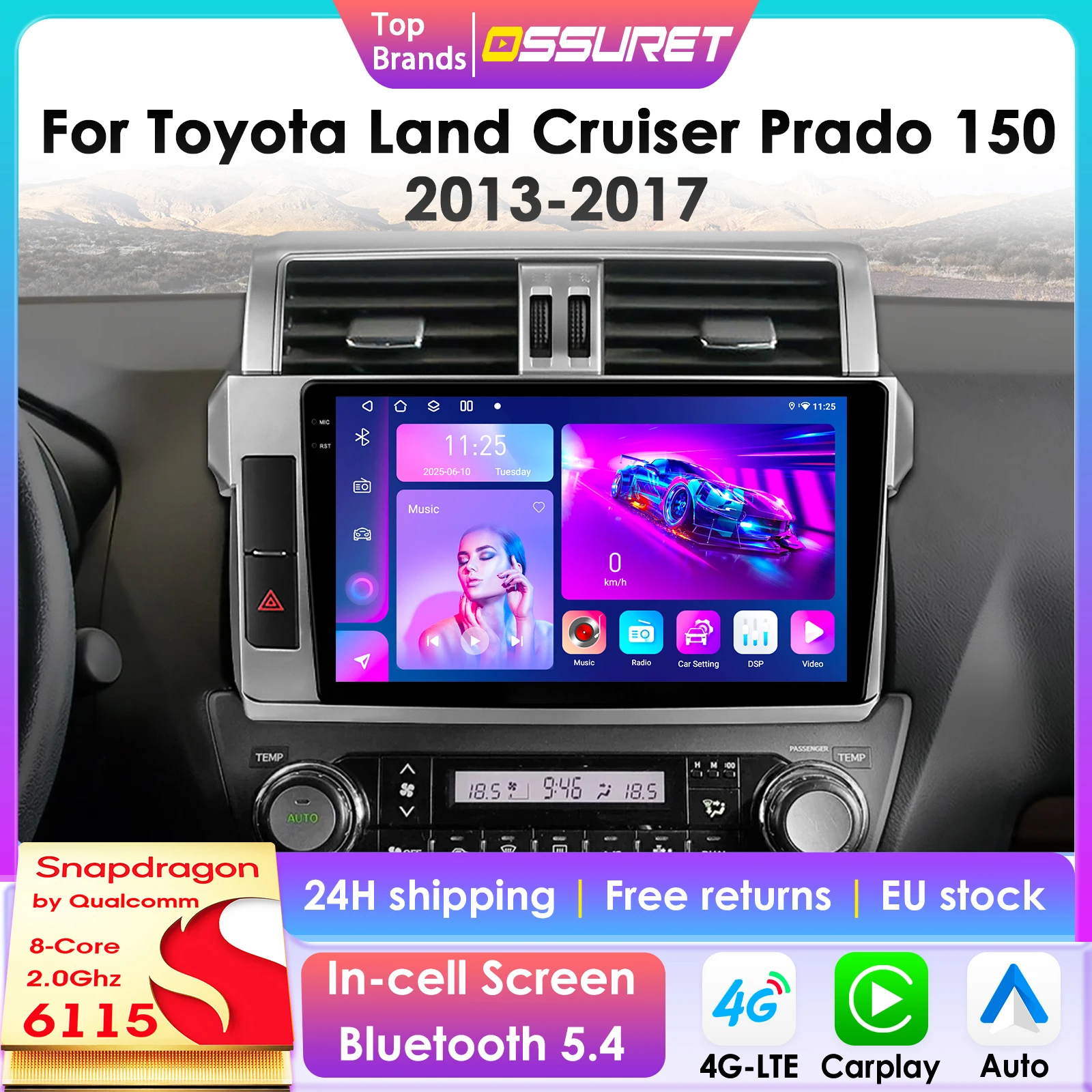 Image of 2Din 360-Kamera Android 14 Autoradio für Toyota Land Cruiser Prado 150 2013-2017 Auto-Multimedia-Videoplayer GPS Stereo CarPlay
