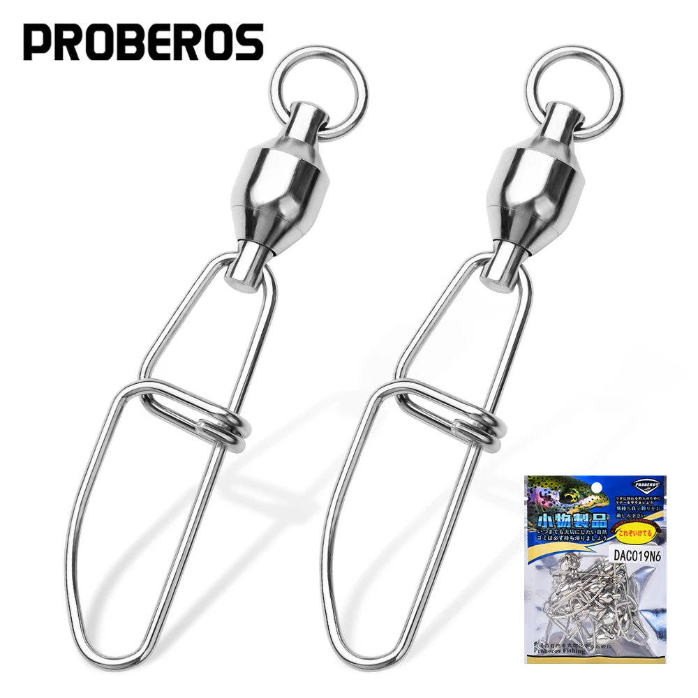 Proberos 20 peças gira rolamento de esferas de pesca snap interlock snap aço inoxidável conector giratório de pesca em água salgada