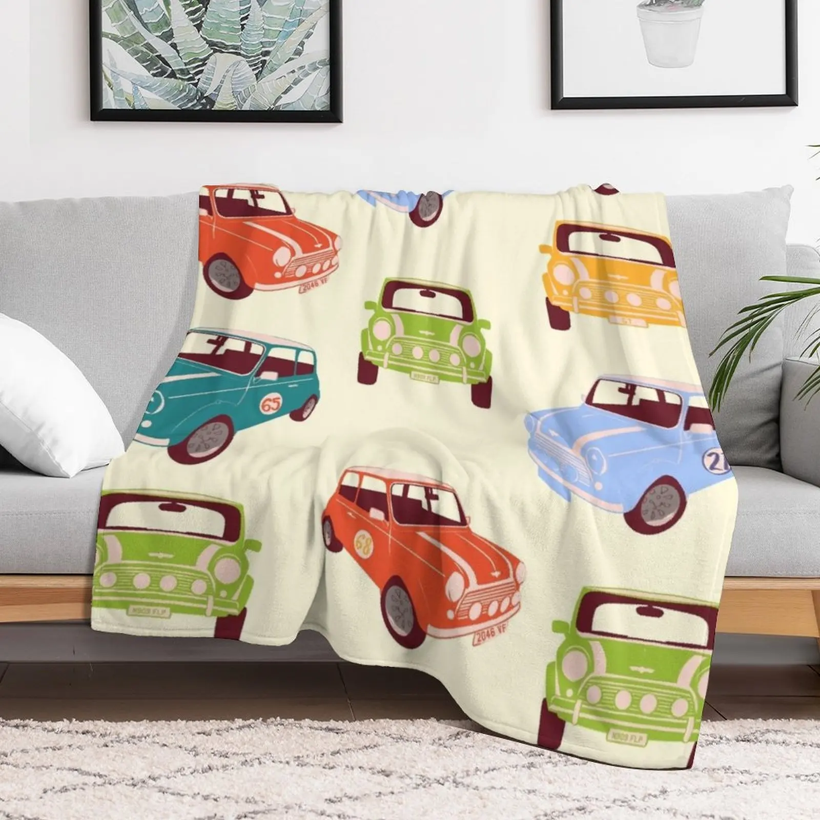 Multicoloured Mini Coopers Throw Blanket